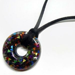 Rainbow Holographic Triangles Resin Donut Necklace